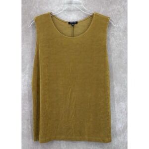 Vikki Vi Textured Ribbed Stretch Sleeveless Tank Top 1X Yellow Made in USA NWT